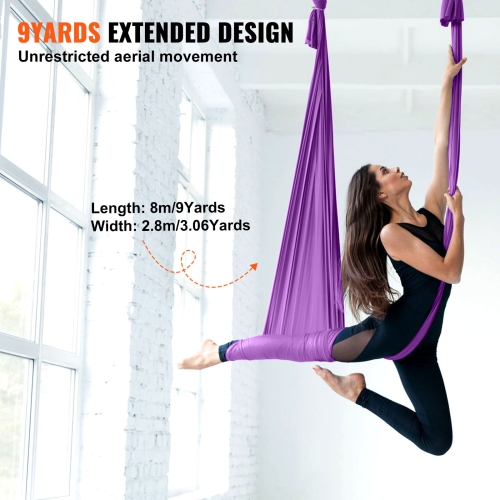 VEVOR 8.7 Yards Aerial Silk Yoga Swing Set Purple Hammock Trapeze Inversion Fly