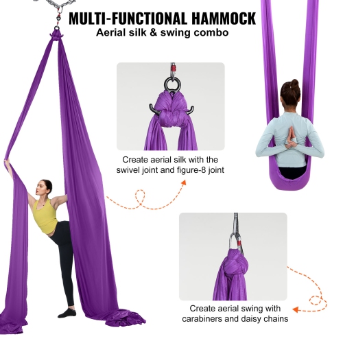 VEVOR 8.7 Yards Aerial Silk Yoga Swing Set Purple Hammock Trapeze Inversion Fly