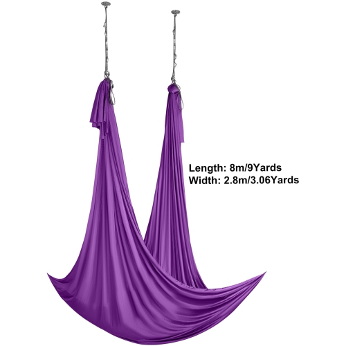 VEVOR 8.7 Yards Aerial Silk Yoga Swing Set Purple Hammock Trapeze Inversion Fly