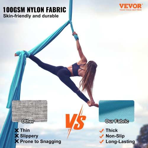 VEVOR 5.5 Yards Yoga Swing Aerial Hammock Nylon Hanging Sling Inversion Blue