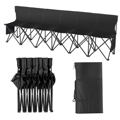 VEVOR 6 Seats Portable Folding Bench, Foldable Sideline Bench, Camping Bench Chair with Bag & Backrest, Team Sport Bench for Football Fishing, No