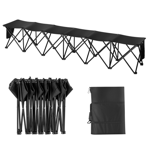 VEVOR 6 Seats Portable Folding Bench, Foldable Sideline Bench, Camping Bench Chairs with Bag, Team Sport Bench for Football, Camping, Fishing, No