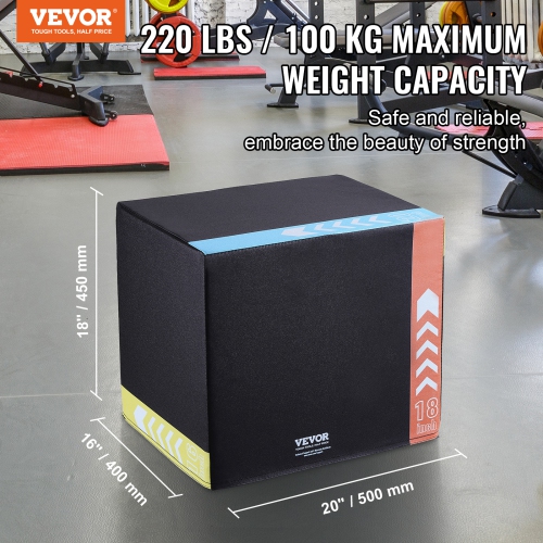 VEVOR 20/18/16 Inch 3 in 1 Plyometric Jump Box Fitness Exercise Plyo Box Cotton