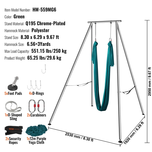VEVOR Yoga Swing Stand Hammock Aerial Silk Kit Load Yoga Frame 551.15 lbs Green