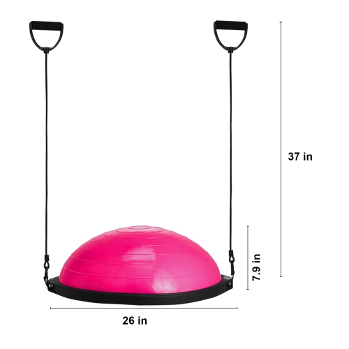 VEVOR 26 Inch Ball Pink Trainer Half Fitness Yoga Balance Stability Ball Resistance Band