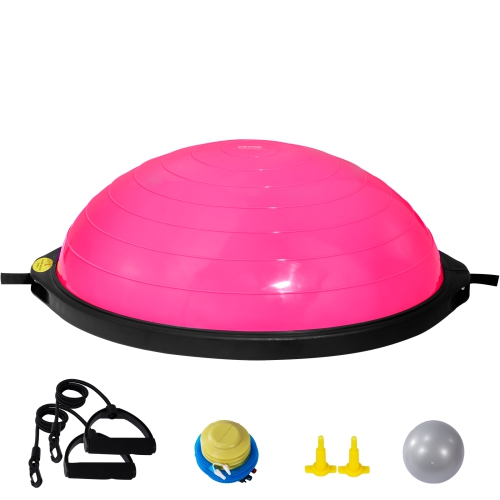 VEVOR 26 Inch Ball Pink Trainer Half Fitness Yoga Balance Stability Ball Resistance Band