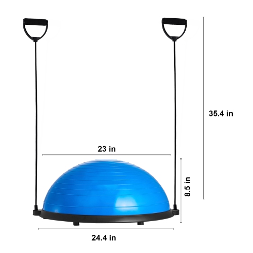 VEVOR 23 Inch Half Fitness Blue Yoga Balance Stability Ball Trainer Resistance Band