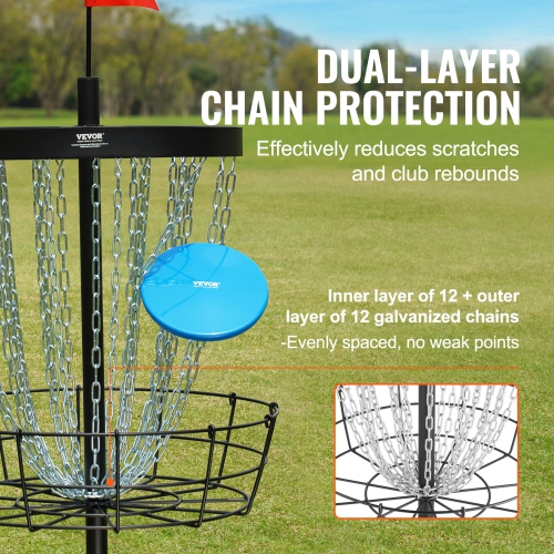 VEVOR 24-Chains Disc Golf Basket Portable Disc Golf Catcher Black Hole Practice