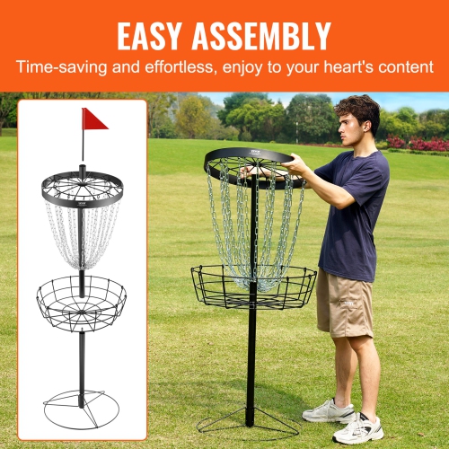 VEVOR 24-Chains Disc Golf Basket Portable Disc Golf Catcher Black Hole Practice