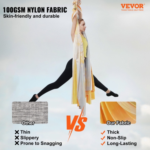 Balançoire de yoga de 5,5 verges en nylon Inversion à suspendre en nylon doré de VEVOR