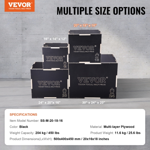 VEVOR 20/18/16 Inch 3 in 1 Plyometric Jump Box Fitness Exercise Plyo Box Wooden