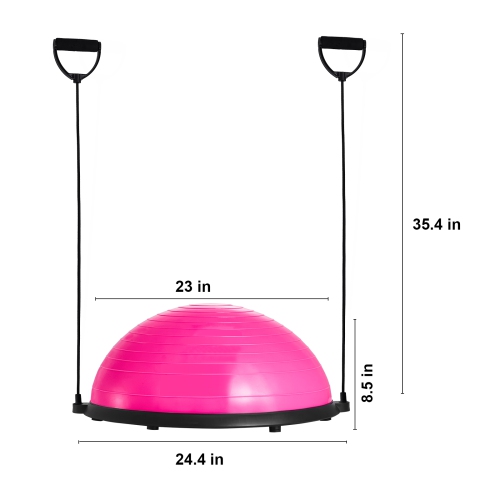 VEVOR 23 Inch Ball Pink Trainer Half Fitness Yoga Balance Stability Ball Resistance Band