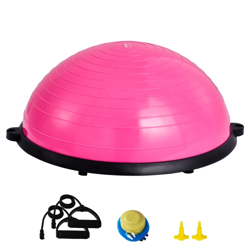 VEVOR 23 Inch Ball Pink Trainer Half Fitness Yoga Balance Stability Ball Resistance Band