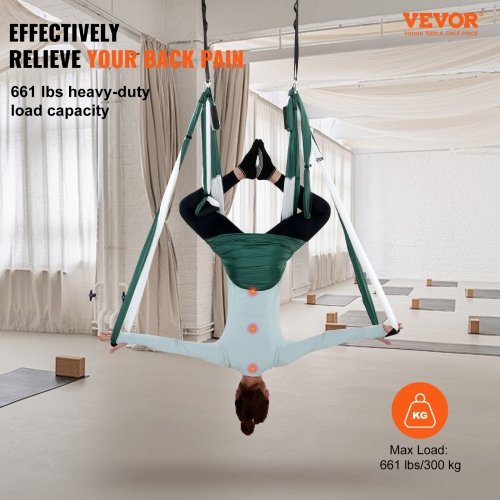 VEVOR 2.7 Yards Aerial Yoga Flying Yoga Swing Yoga Hammock Trapeze Green/White