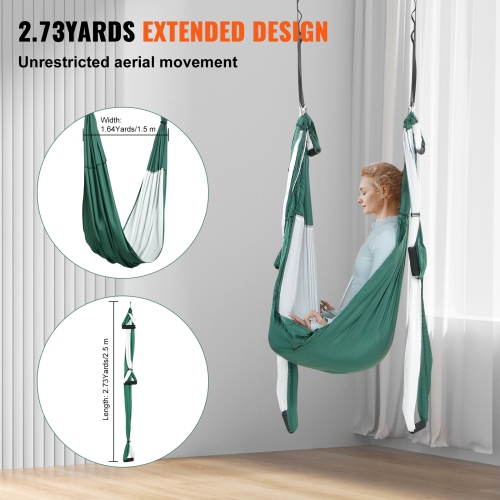 VEVOR 2.7 Yards Aerial Yoga Flying Yoga Swing Yoga Hammock Trapeze Green/White