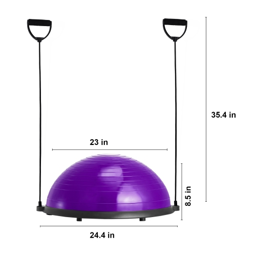 VEVOR 23 Inch Ball Purple Trainer Half Fitness Yoga Balance Stability Ball Resistance Band