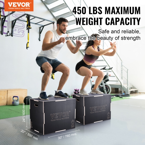 VEVOR 30/24/20 Inch 3 in 1 Plyometric Jump Box Fitness Exercise Plyo Box Wooden