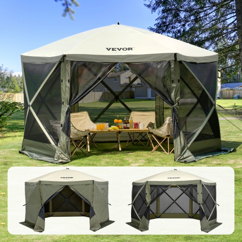 VEVOR Pop Up Gazebo Tent, Pop-Up Screen Tent 6 Sided Canopy Sun Shelter with 6 Removable Privacy Wind Cloths & Mesh Windows 12x12FT Quick Set Screen