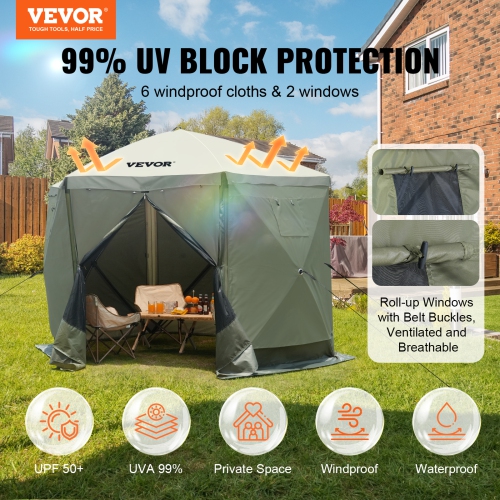VEVOR Pop Up Gazebo Tent, Pop-Up Screen Tent 6 Sided Canopy Sun Shelter with 6 Removable Privacy Wind Cloths & Mesh Windows 10x10FT Quick Set Screen
