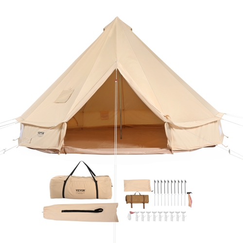 VEVOR Canvas Bell Tent, 4 Seasons 3 m/9.8ft Yurt Tent, Canvas Tent for Camping with Stove Jack, Breathable Tent Holds up to 4 People