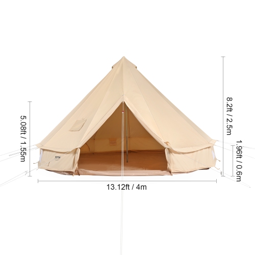 VEVOR Canvas Bell Tent, 4 Seasons 4 m/13.12 ft Yurt Tent, Canvas Tent for Camping with Stove Jack, Breathable Tent Holds up to 6 People
