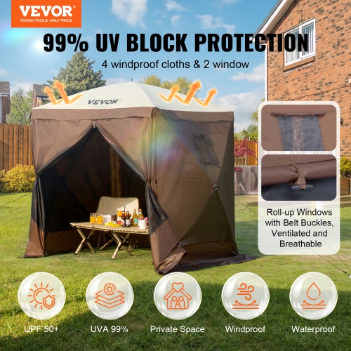 VEVOR Pop Up Gazebo Tent, Pop-Up Screen Tent 4 Sided Canopy Sun Shelter with 4 Removable Privacy Wind Cloths & Mesh Windows 6x6FT Quick Set Screen