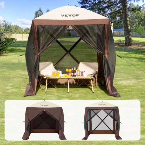 VEVOR Pop Up Gazebo Tent, Pop-Up Screen Tent 4 Sided Canopy Sun Shelter with 4 Removable Privacy Wind Cloths & Mesh Windows 6x6FT Quick Set Screen