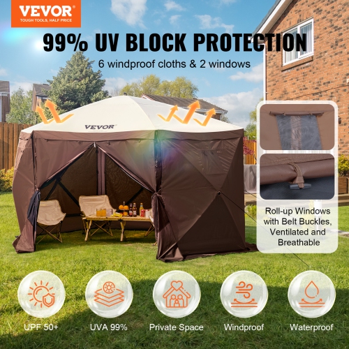 VEVOR Pop Up Gazebo Tent, Pop-Up Screen Tent 6 Sided Canopy Sun Shelter with 6 Removable Privacy Wind Cloths & Mesh Windows 11.5x11.5FT Quick Set