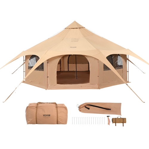 Image 1 de 9.. Tente en toile VEVOR, 4 saisons 5&nbsp;m/16.Tente cloche 4&nbsp;pi, tente en toile pour camping avec foyer Jack, tente aérée pour 8&nbsp;personnes