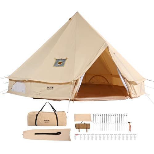 VEVOR Canvas Bell Tent, 4 Seasons 7 m/22.97 ft Yurt Tent, Canvas Tent for Camping with Stove Jack, Breathable Tent Holds up to 12 People