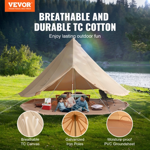 VEVOR Canvas Bell Tent, 4 Seasons 7 m/22.97 ft Yurt Tent, Canvas Tent for Camping with Stove Jack, Breathable Tent Holds up to 12 People