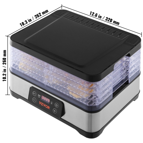 VEVOR Food Dehydrator Machine, 5-Tray Fruit Dehydrator, 300W Electric Food Dryer w/ Digital Adjustable Timer & Temperature for Jerky, Herb, Meat,