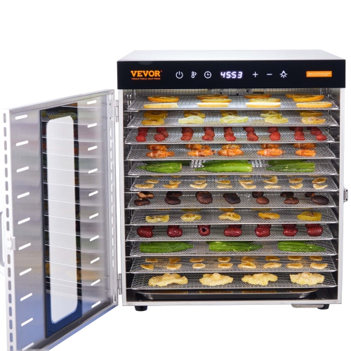 VEVOR Food Dehydrator Machine, 10 Stainless Steel Trays, 1000W Electric Food Dryer with Digital Adjustable Timer & Temperature for Jerky, Herb, Meat,