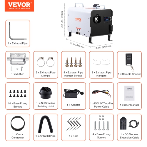 VEVOR 8KW Diesel Heater, 12V/24V Universal Diesel Air Heater, Features Bluetooth APP Control, Remote Control and Display Screen, CO Alarm