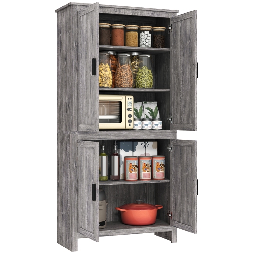 HOMCOM 64" Tall Kitchen Pantry Cabinet, Kitchen Pantry Storage Cabinet with 4 Doors and 3 Adjustable Shelves, Charcoal Grey