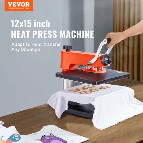 VEVOR 5-in-1 Heat Press Machine, 12" x 15" Fast Heating, 360 Swing Away Digital Sublimation Transfer, T-Shirt Vinyl Transfer Printer for Banners