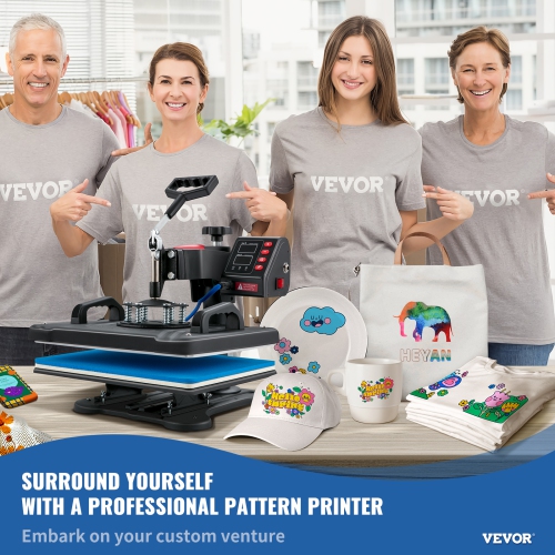VEVOR Heat Press, 5 in 1 Heat Press 12x15 Machine Machine, Digital Precise Temperature Control, Clamshell Sublimation Transfer Printer Fast Heat-up,