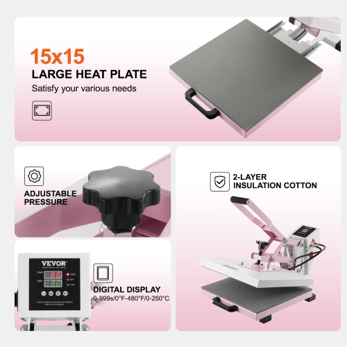 VEVOR Heat Press, 15 x 15 inch Digital Heat Press Machine, Slide Out Heat Transfer Machine, Fast and Even Heating, 2-Layer Insulation Cotton, Heat
