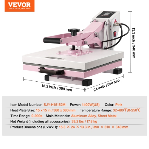 VEVOR Heat Press, 15 x 15 inch Digital Heat Press Machine, Slide Out Heat Transfer Machine, Fast and Even Heating, 2-Layer Insulation Cotton, Heat
