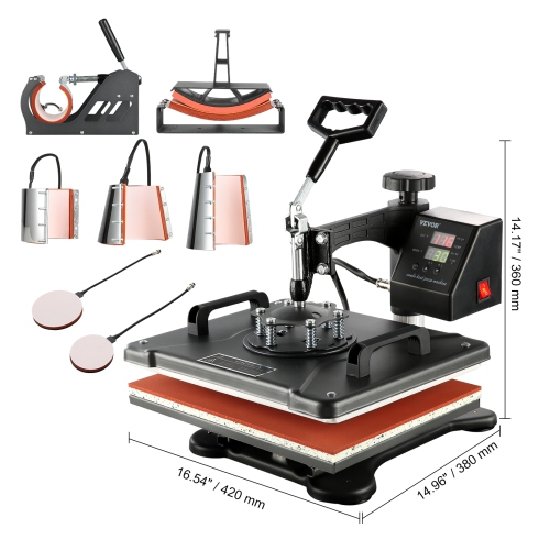 Machine à presse à chaleur VEVOR, 8 en 1 Machine numérique multifonctionnelle à transfert thermique par sublimation 12x15 pouce, rotation 360 degrés,