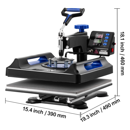 VEVOR Heat Press Machine, 15 x 15 inch, 8 in 1 Heat Transfer Machine with 30 oz Tumbler Press, 360° Swing Away Digital T-Shirt Pressing, Teflon