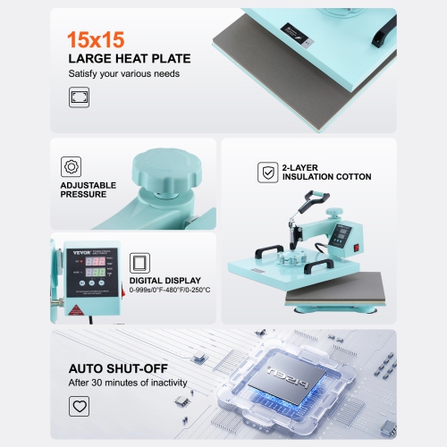 VEVOR Heat Press Machine, 15 x 15 inch, 8 in 1 Heat Transfer Machine with 6-30 oz Tumbler Press, 360° Swing Away T-Shirt Pressing, Digital Precise