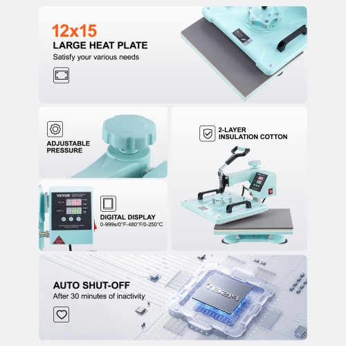 VEVOR Heat Press Machine, 12 x 15 inch, 5 in 1 Heat Transfer Machine with 30 oz Tumbler Press, 360° Swing Away T-Shirt Pressing, Digital Precise