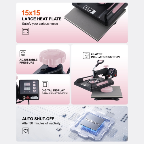 VEVOR Heat Press Machine, 15 x 15 inch, 8 in 1 Heat Transfer Machine with 30 oz Tumbler Press, 360° Swing Away Digital T-Shirt Pressing Machine,