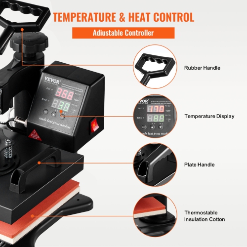 VEVOR Heat Press, 12x10Inch T-Shirt Press Machine, T-shirt Press Heat Press 30x23cm Printing Machine Heat Transfer Sublimation Machine for T-shirts