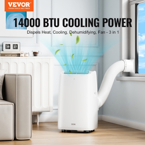 VEVOR 14,000 BTU Portable Air Conditioners, 3-in-1 Portable AC Unit with Remote Control, for 550-700 Sq.Ft, White