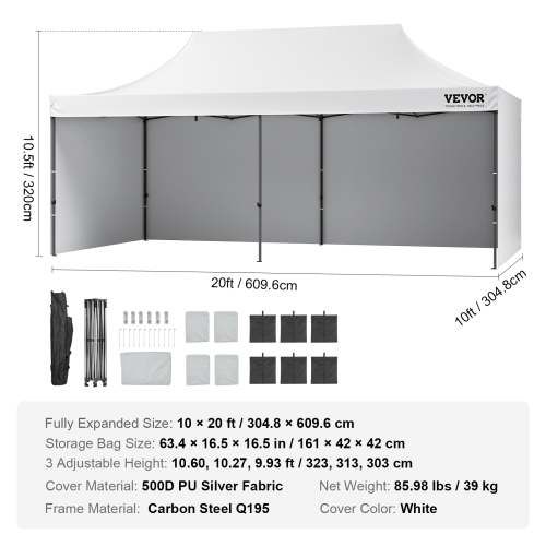 VEVOR 10x20 FT Pop up Canopy with Removable Sidewalls, Instant Canopies Portable Gazebo & Wheeled Bag, UV Resistant Waterproof, Enclosed Canopy Tent
