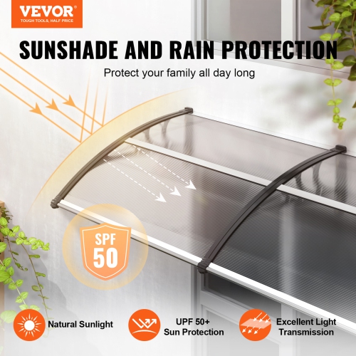 VEVOR Window Door Awning Canopy 40" x 80", UPF 50+ Polycarbonate Entry Door Outdoor Window Awning Exterior, Front Door Overhang Awning