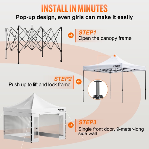 VEVOR Pop Up Canopy Tent, 10 x 10 FT, Outdoor Patio Gazebo Tent with Removable Sidewalls and Wheeled Bag, UV Resistant Waterproof Instant Gazebo