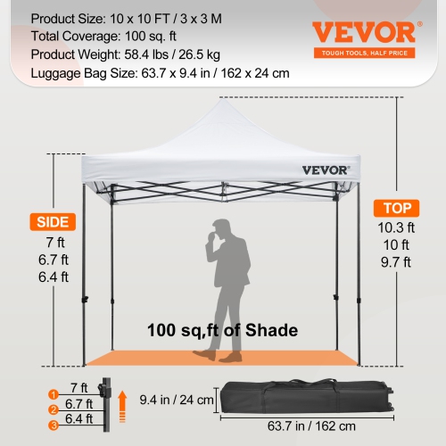 VEVOR Pop Up Canopy Tent, 10 x 10 FT, Outdoor Patio Gazebo Tent with Removable Sidewalls and Wheeled Bag, UV Resistant Waterproof Instant Gazebo